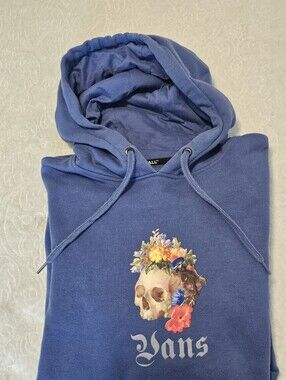 Vans Floral Skull Hoodie Blue Pullover Sweatshirt Mens Medium VN0A5KN95TU1 euc